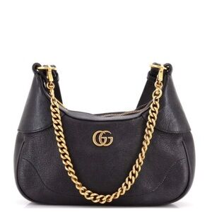 Gucci Black Leather Shoulder Bag with Gold Chain